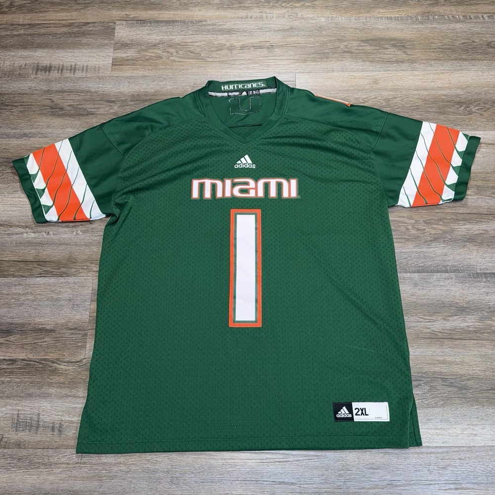 Adidas Miami Hurricanes #1 Premier Replica Football Jersey Mens 2XL Green Orange